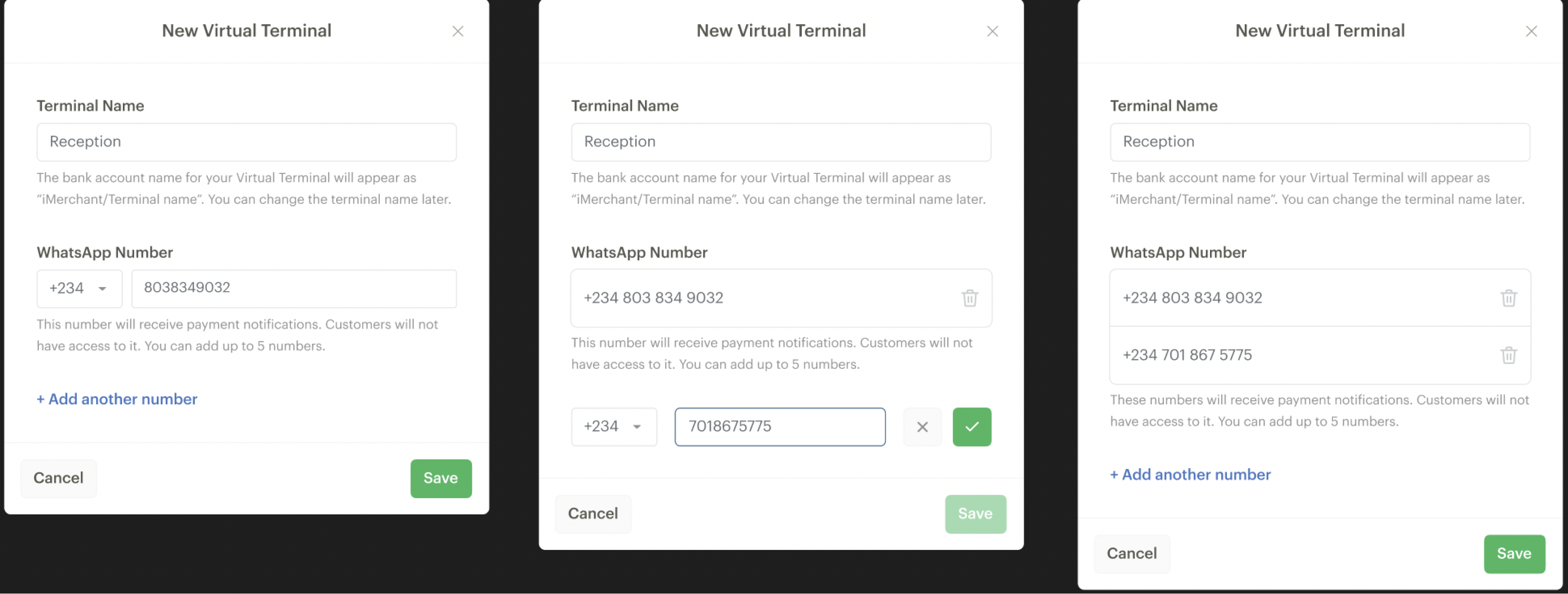 final version of the flow to create a new virtual terminal